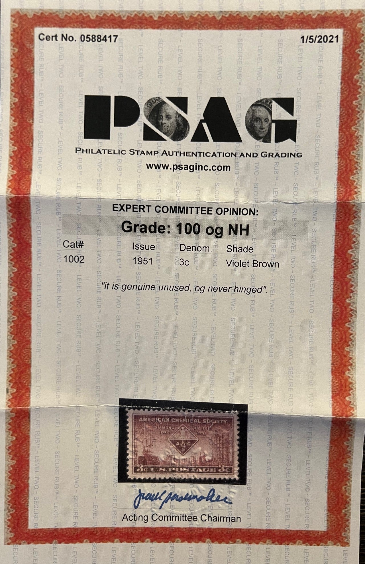 Scott #1002 Mint NH Graded 100