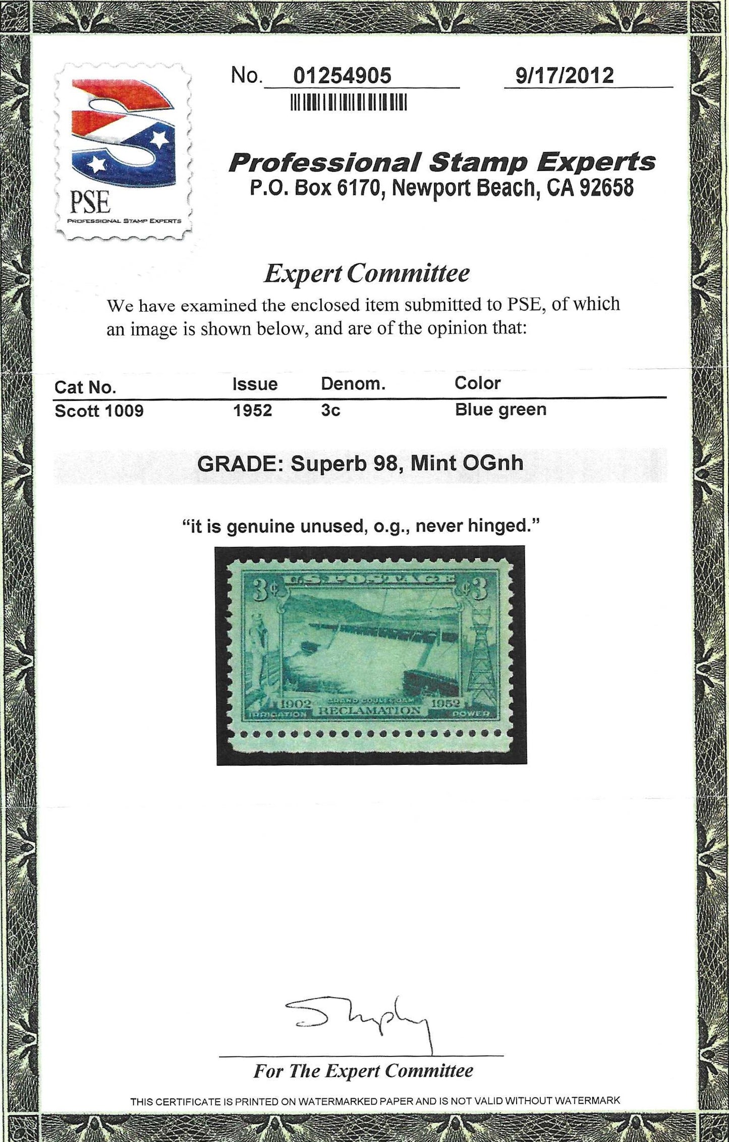 Scott #1009 Mint NH Graded 98