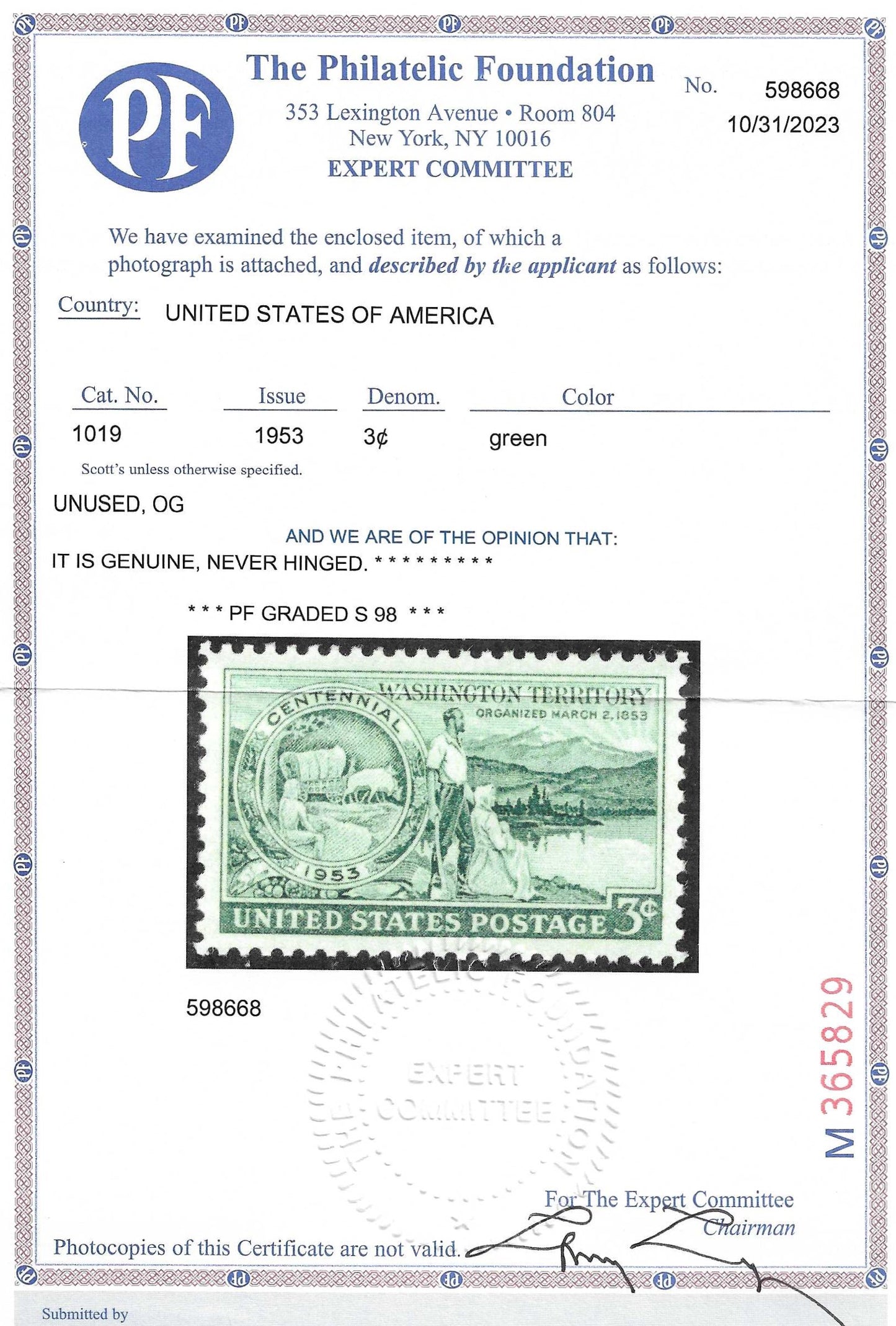 Scott #1019 Mint NH Graded 98