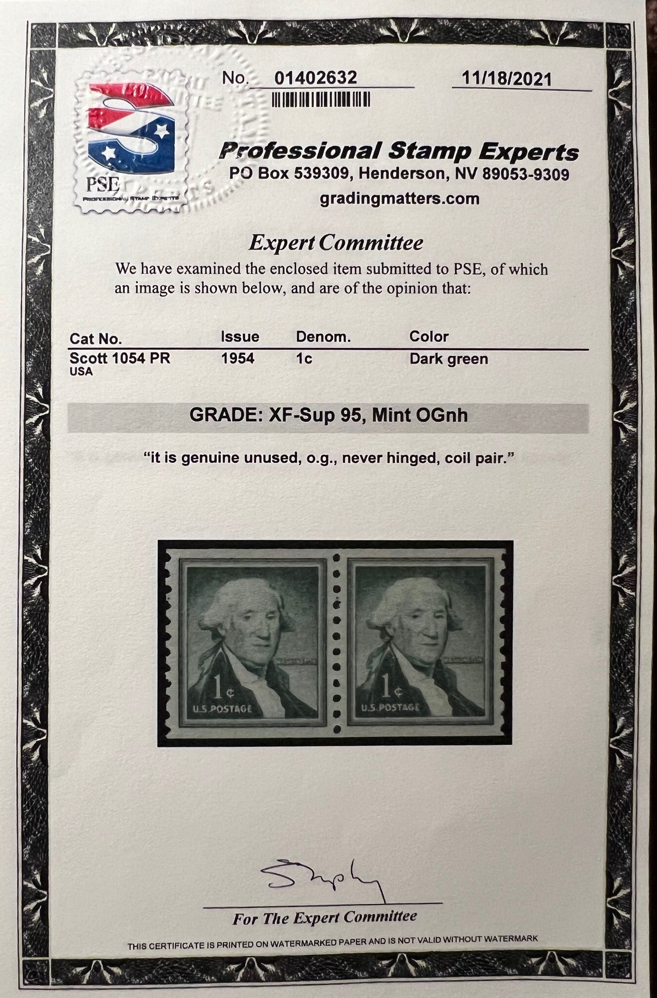 Scott #1054 PR and 1054b PR Mint NH Coil Pairs, both Graded 95