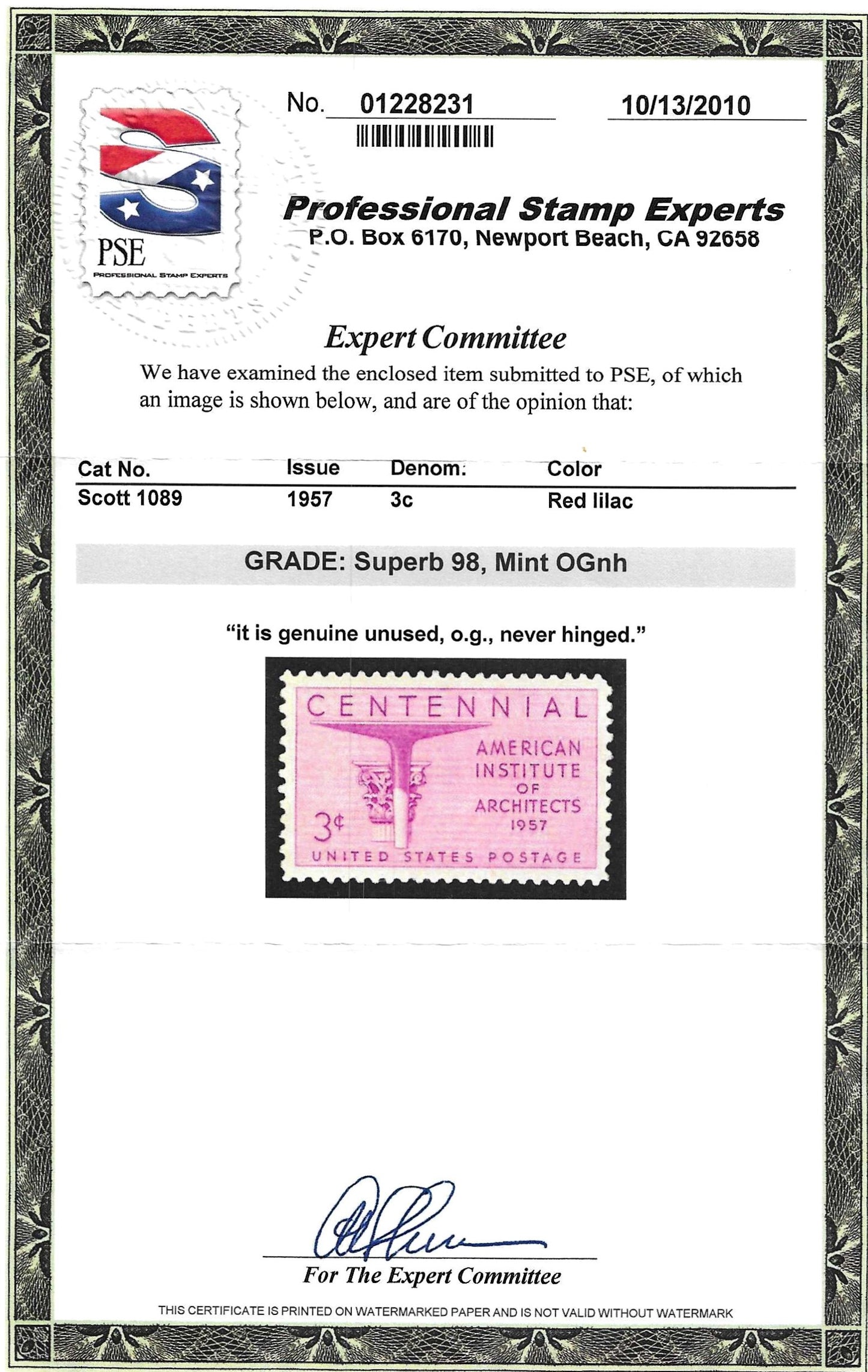 Scott #1089 Mint NH Graded 98