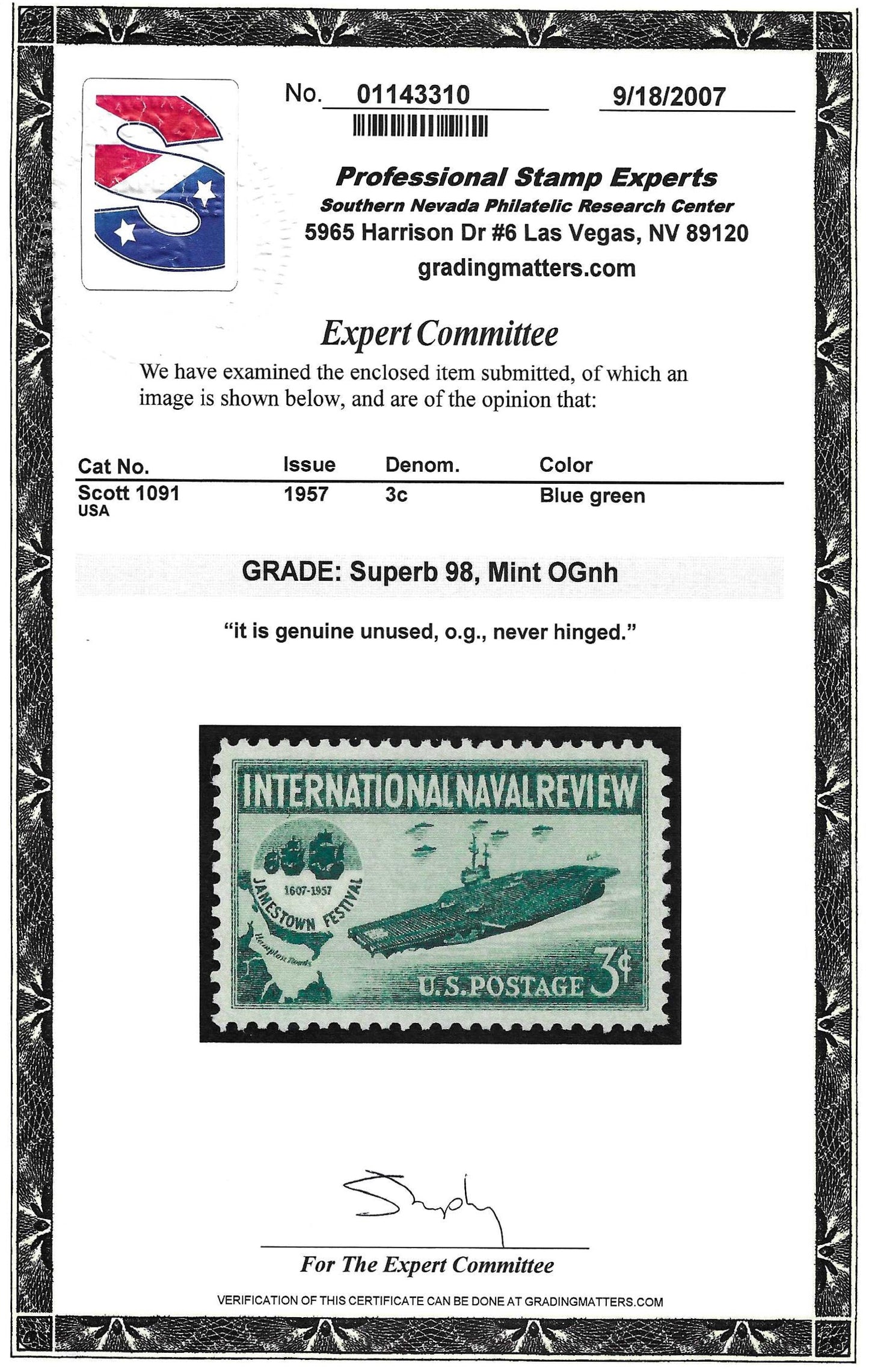 Scott #1091 Mint NH Graded 98