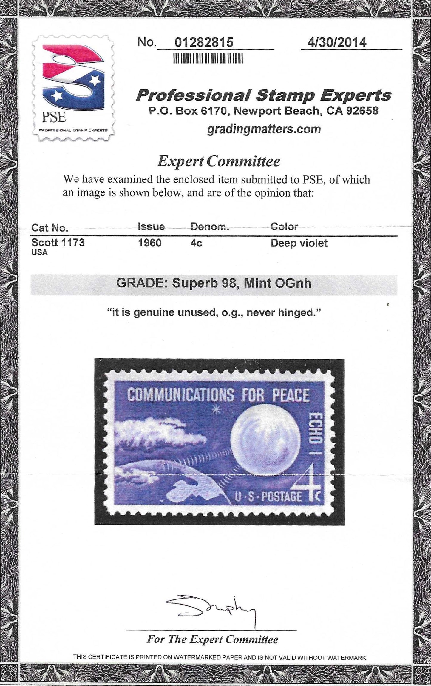 Scott #1173 Mint NH Graded 98