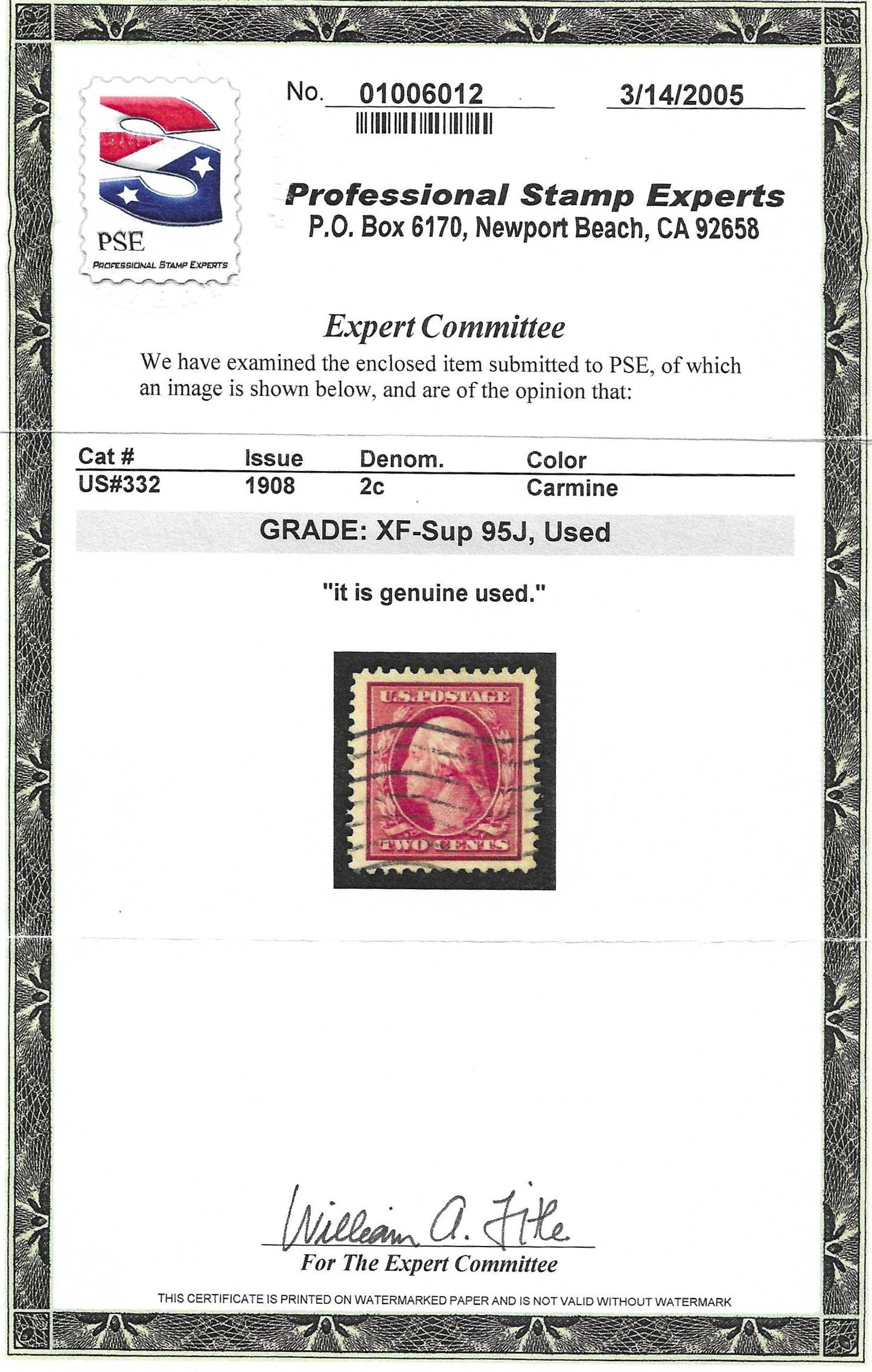 Scott #332 Used Graded 95J