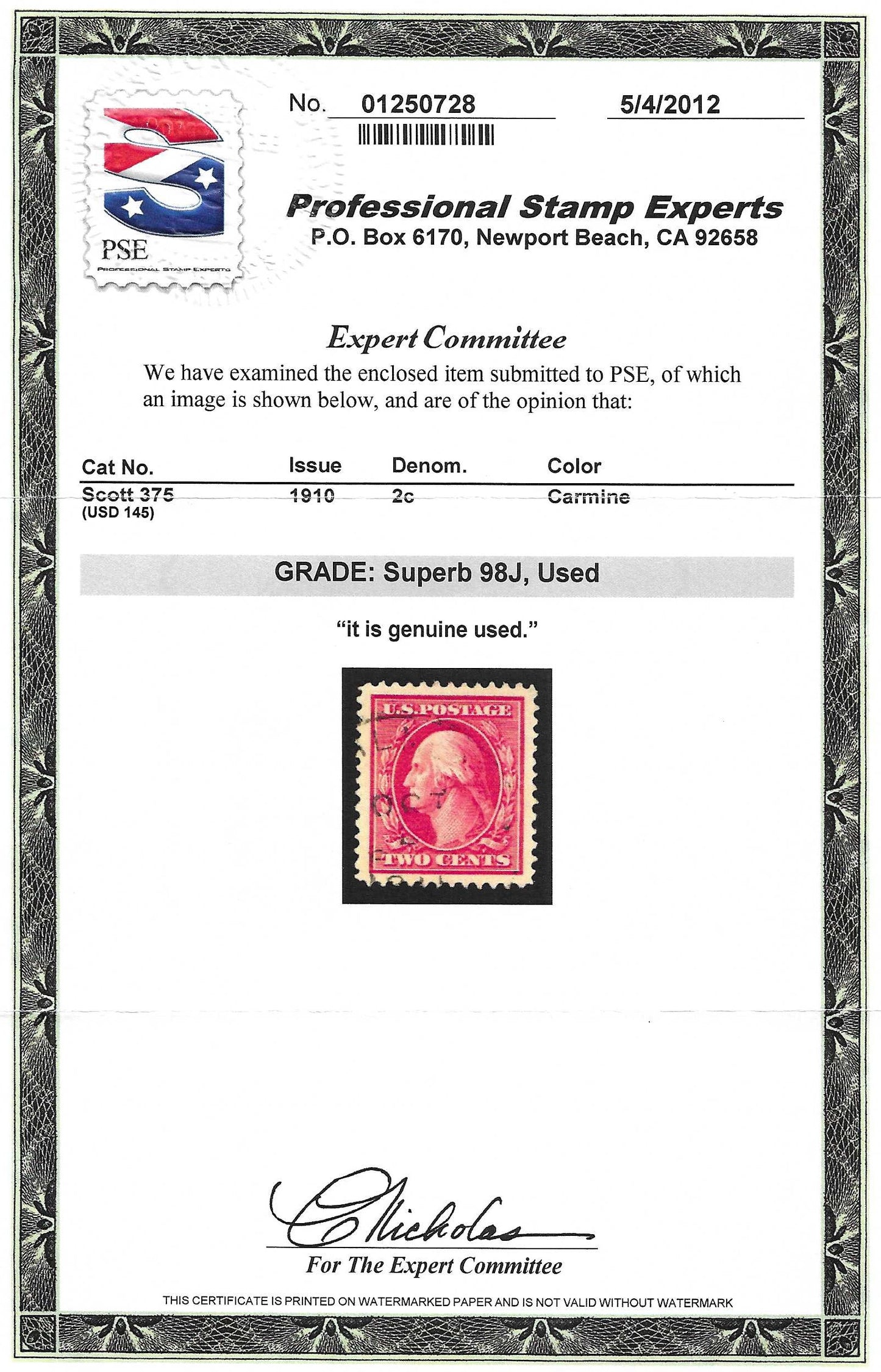 Scott #375 Used Graded 98J