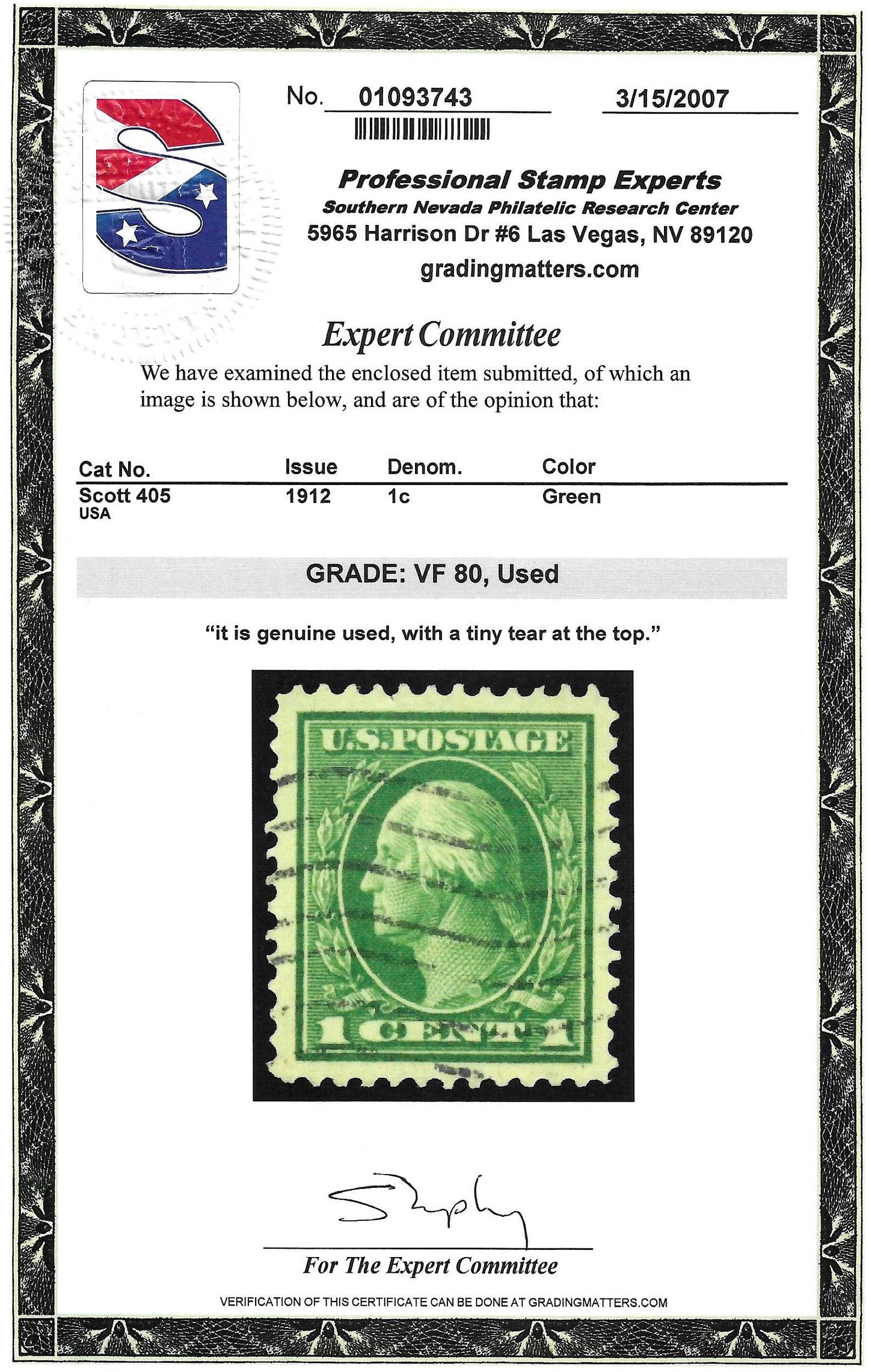 Scott #405 Used Graded 80