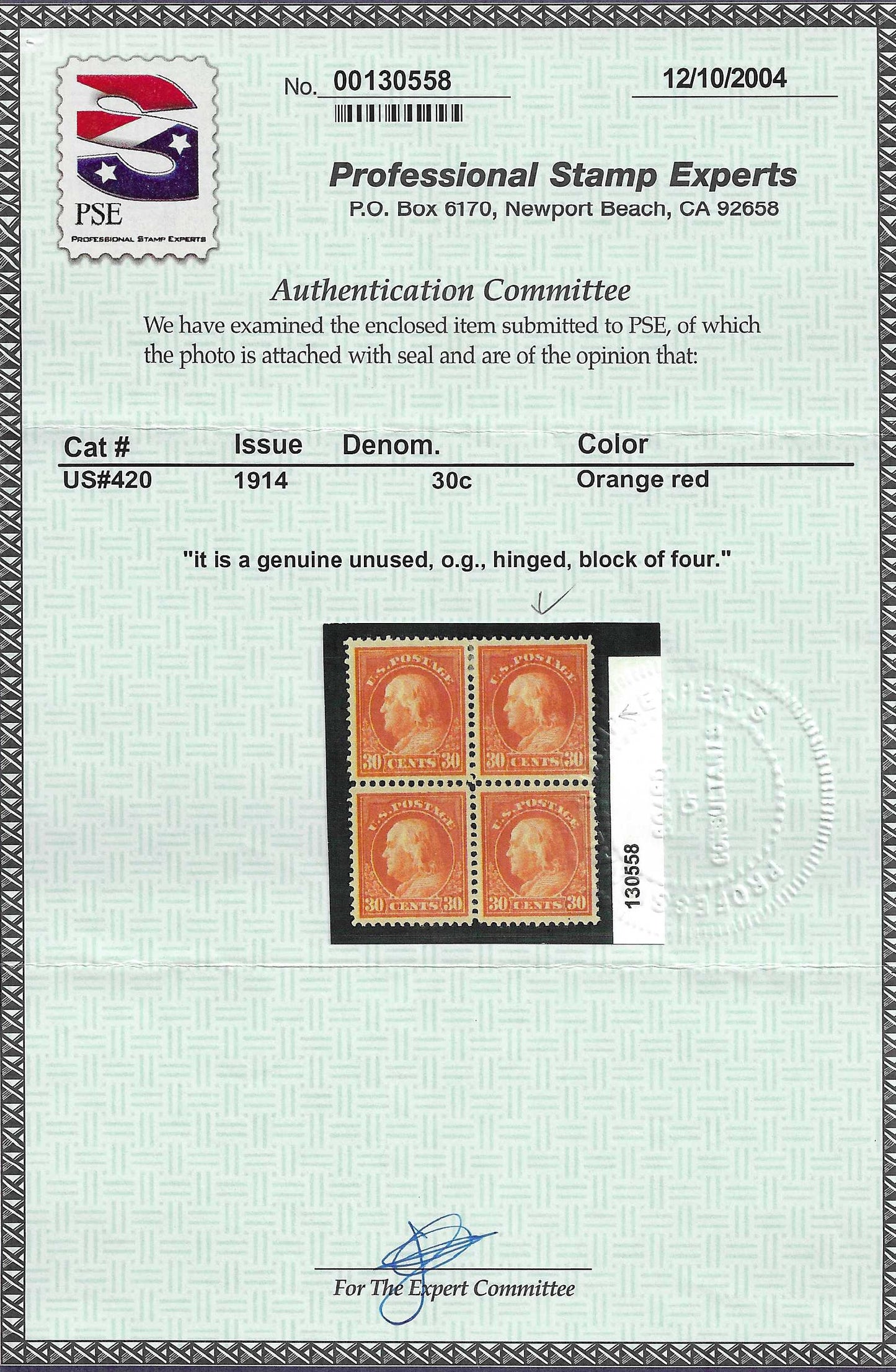 Scott #420 Mint PH Graded 95
