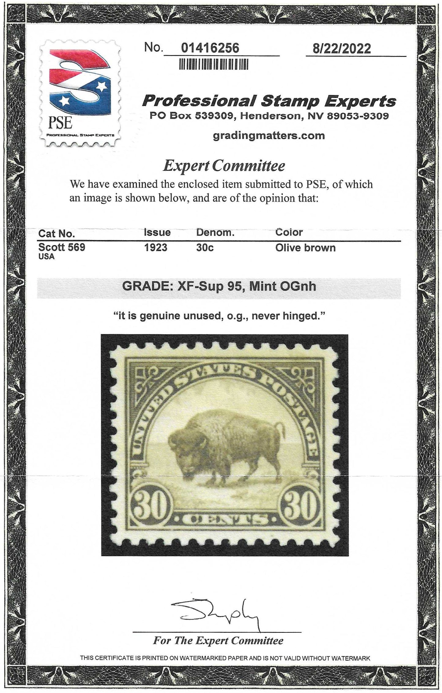 Scott #569 Mint NH Graded 95