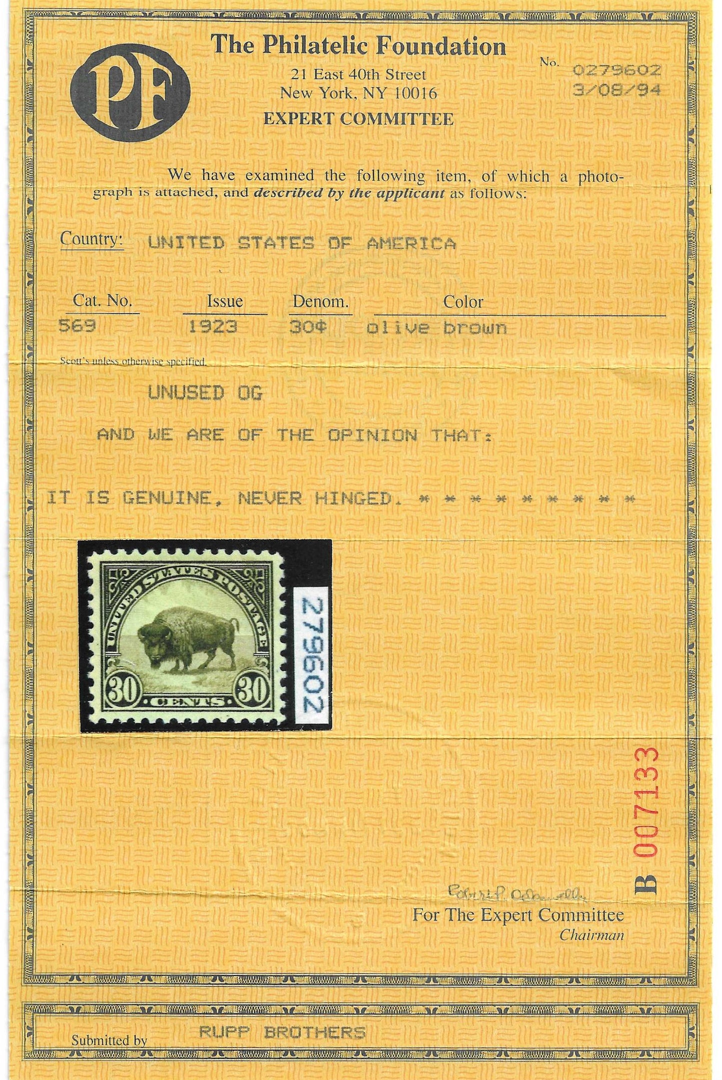 Scott #569 Mint NH Graded 95