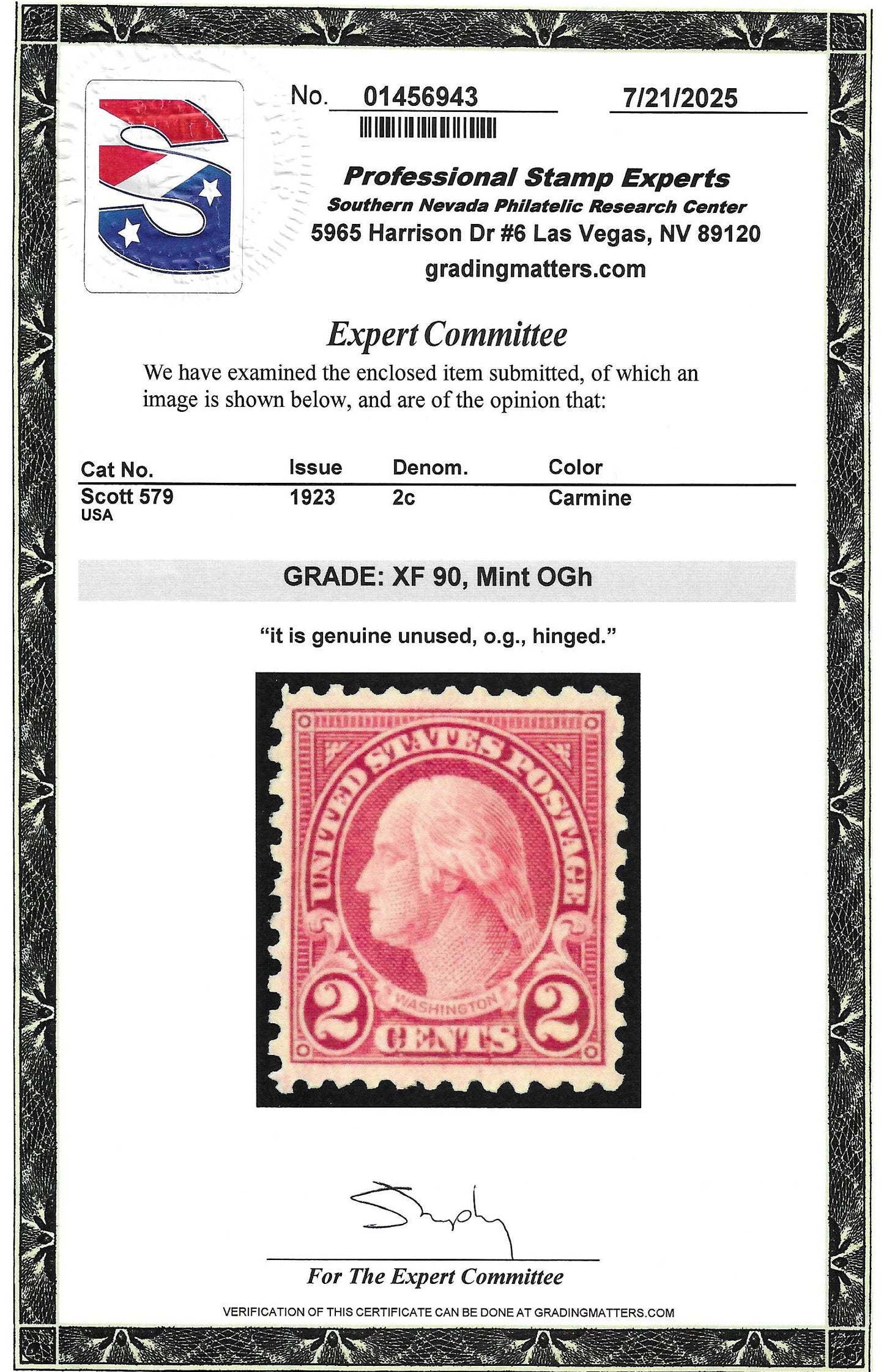 Scott #579 Mint PH Graded 90