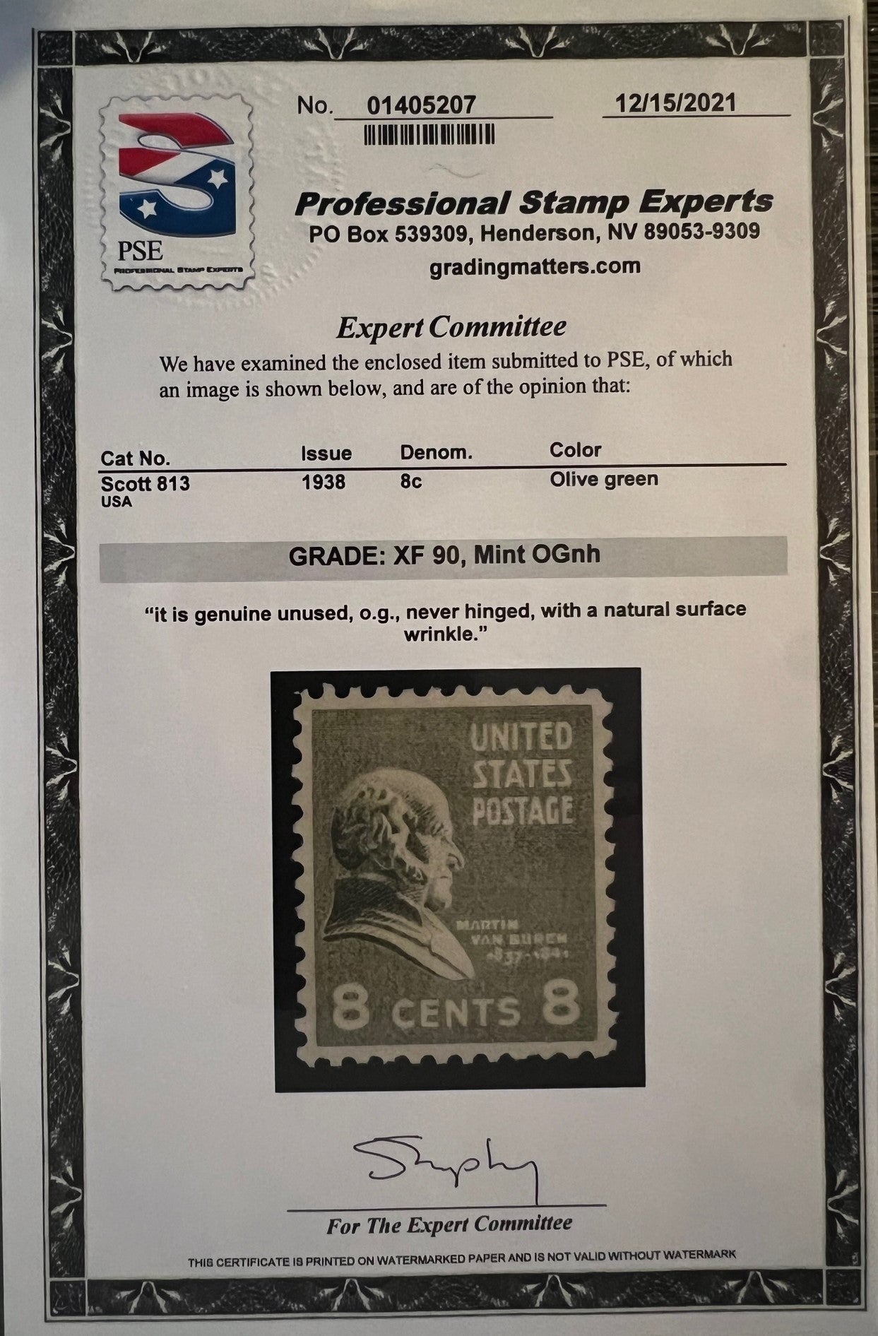 Scott #813 Mint NH Graded 90