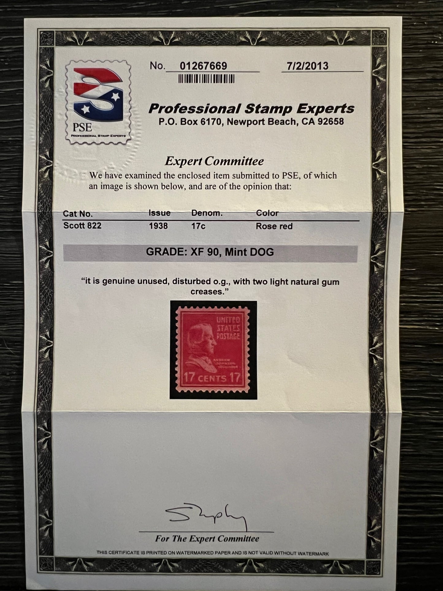 Scott #822 Mint DOG Graded 90
