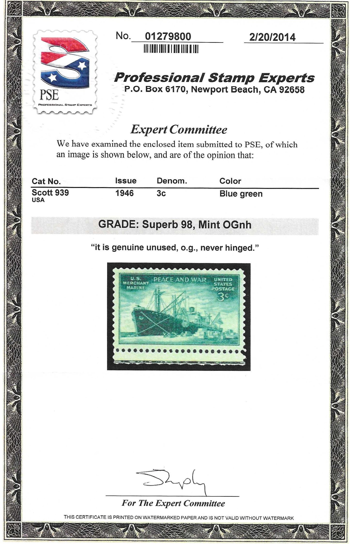 Scott #'s 939, 947, 961, 983 and 988 - all Mint NH Graded 98