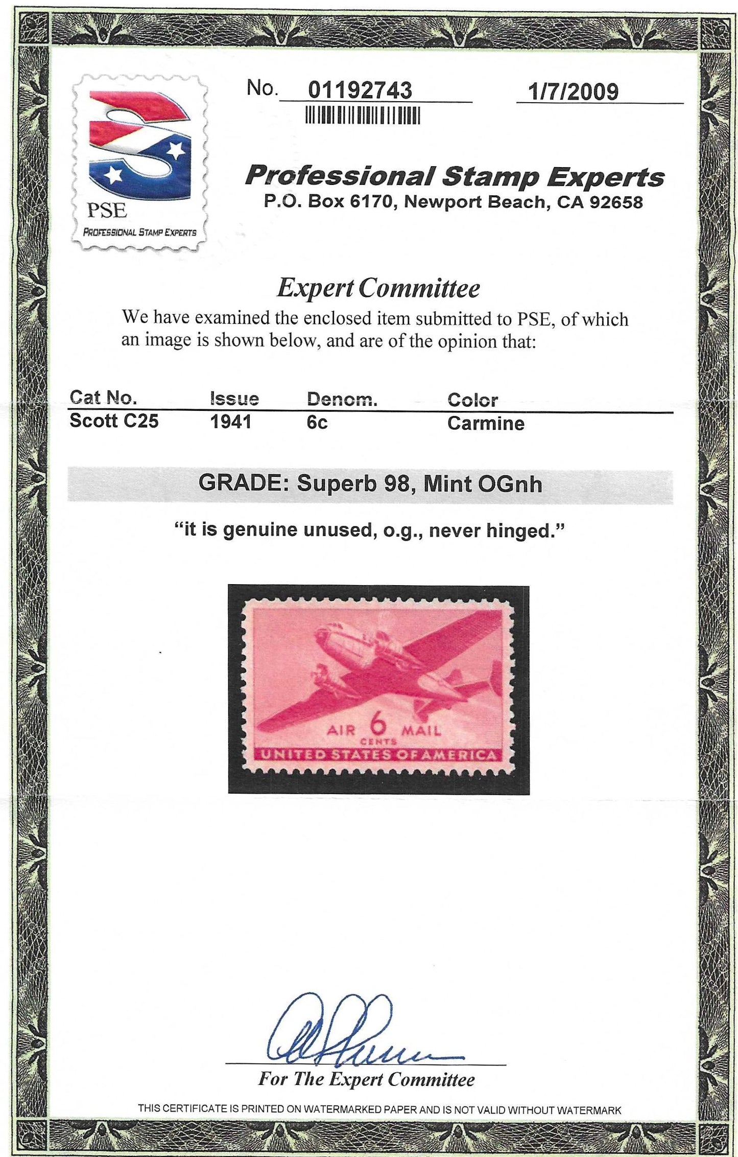 Scott #C25 Airmail Mint NH Graded 98