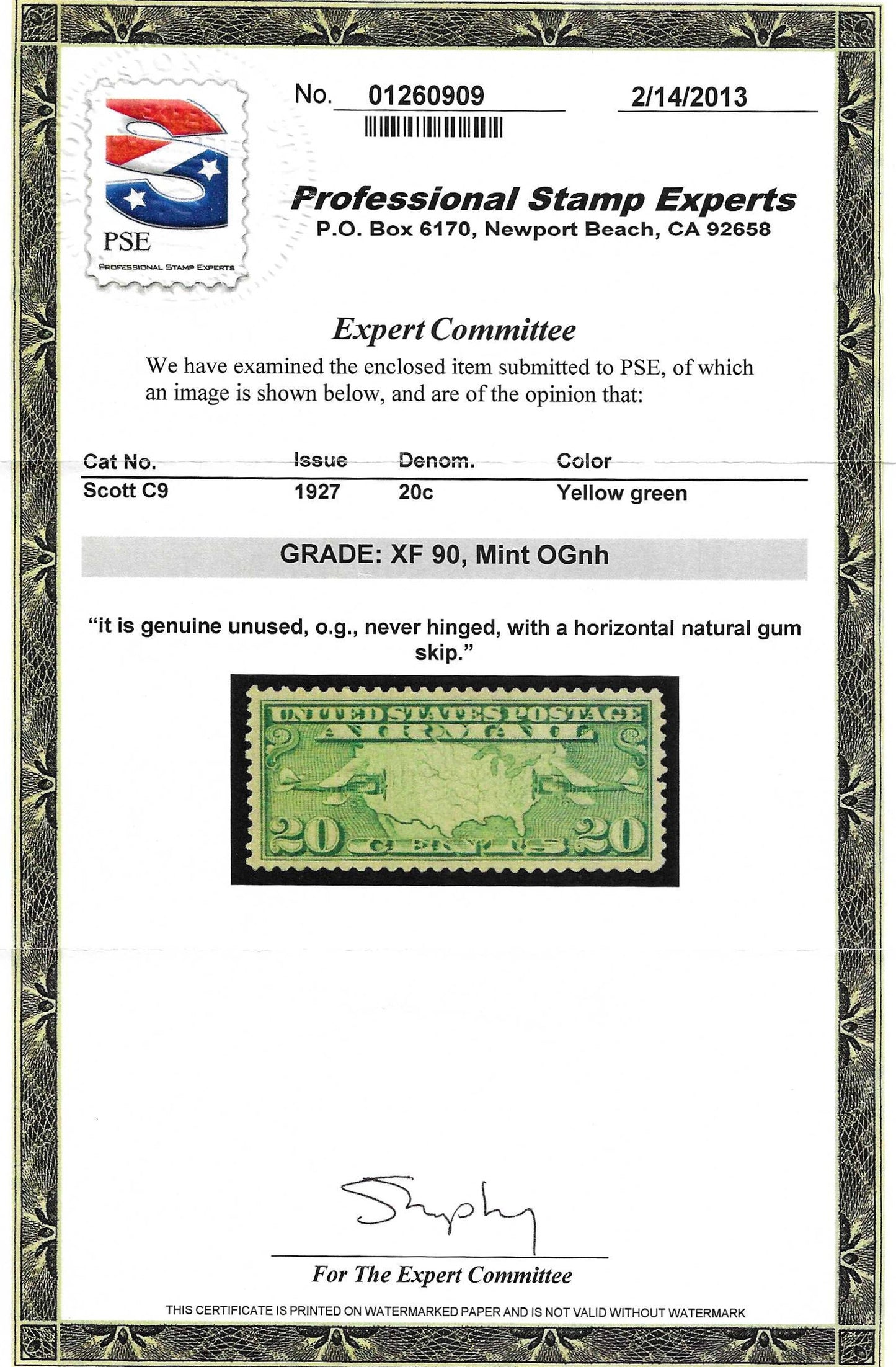 Scott #C9 Airmail Mint NH Graded 90