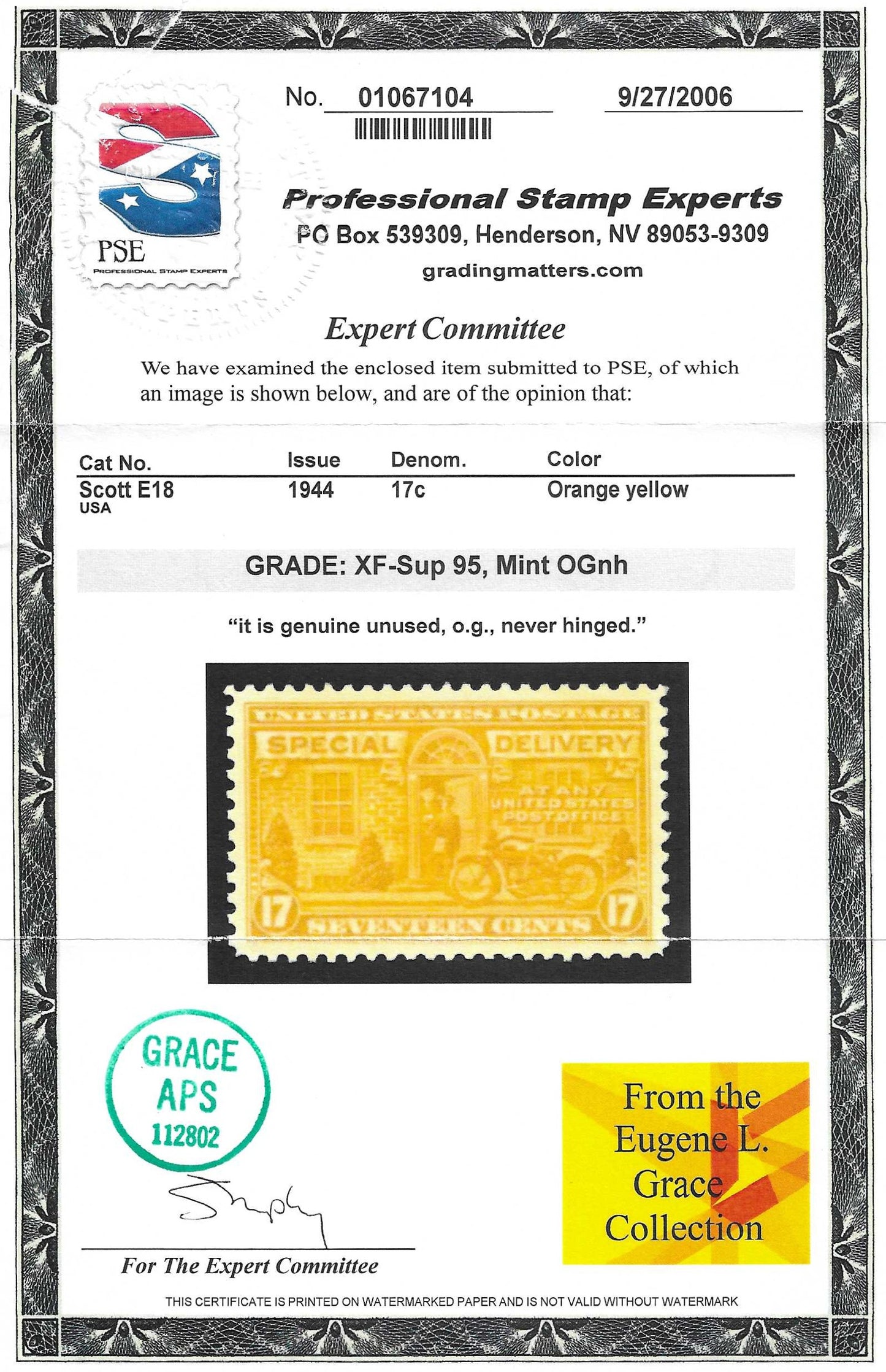 Scott #E18 Special Delivery Mint NH Graded 95