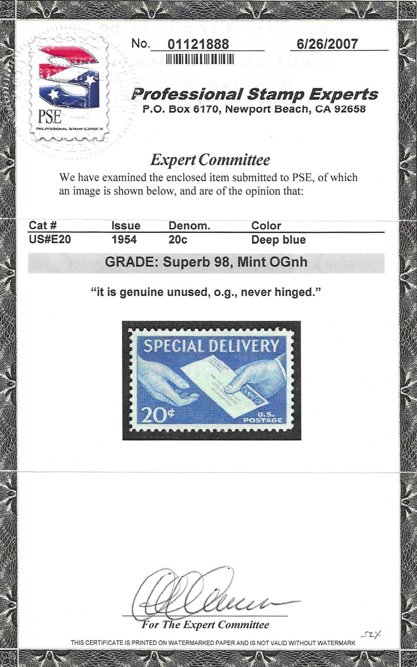 Scott #E20 Special Delivery Mint NH Graded 98