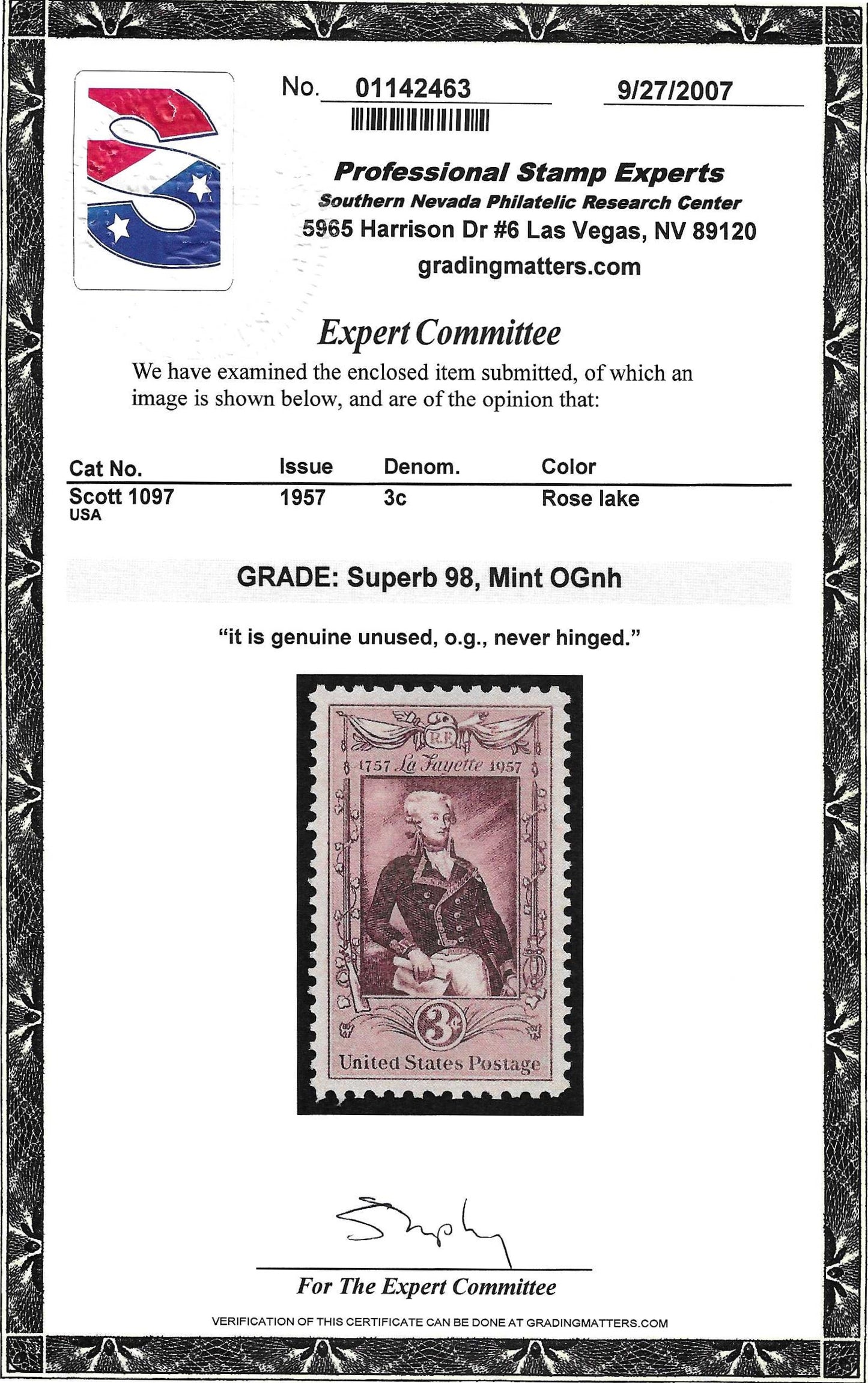 Scott #1097 Mint NH Graded 98