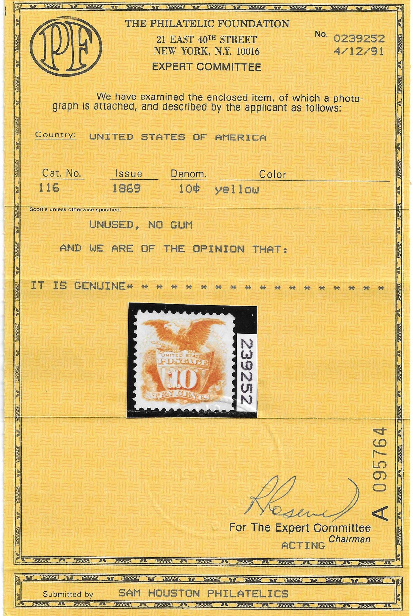 Scott #116 Unused NG Graded 80