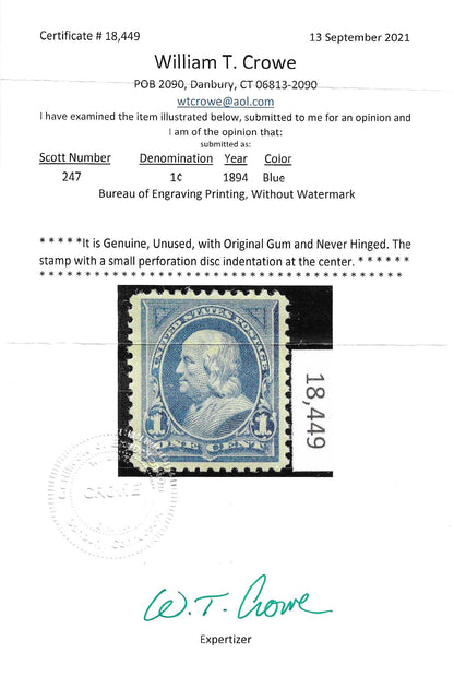 Scott #247 Mint NH with Certificate