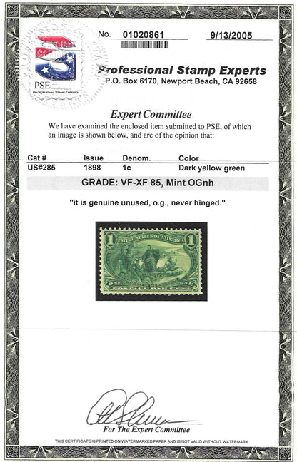 Scott #285 Mint NH Graded 85