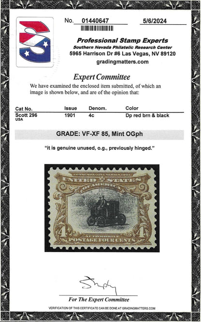 Scott #296 Mint PH Graded 85