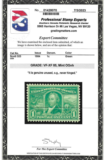 Scott #323 Mint NH Graded 85