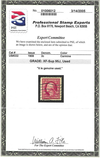 Scott #332 Used Graded 95J