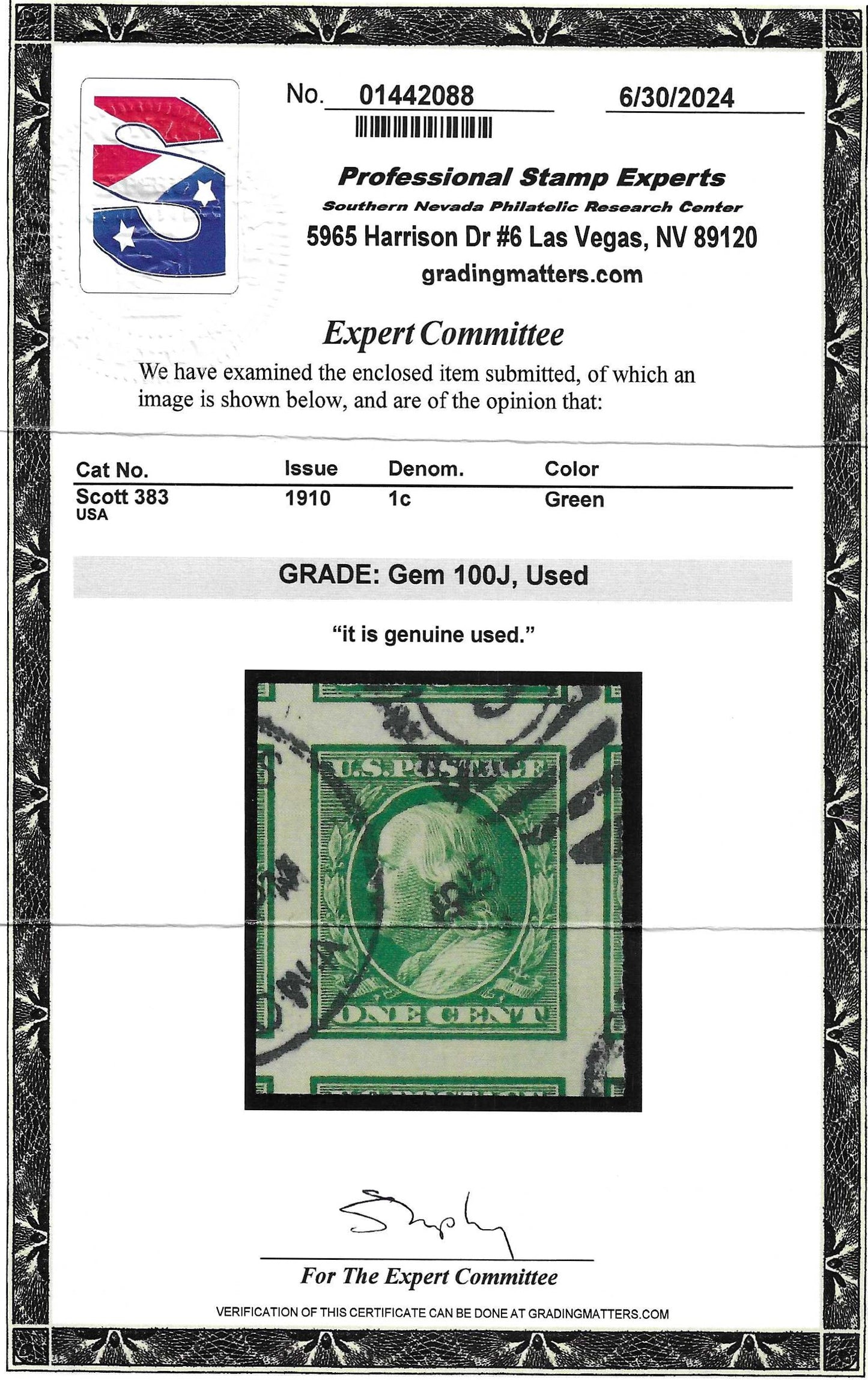 Scott #383 Used Graded 100J