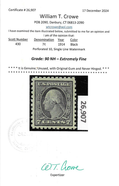 Scott #430 Mint NH Graded 90