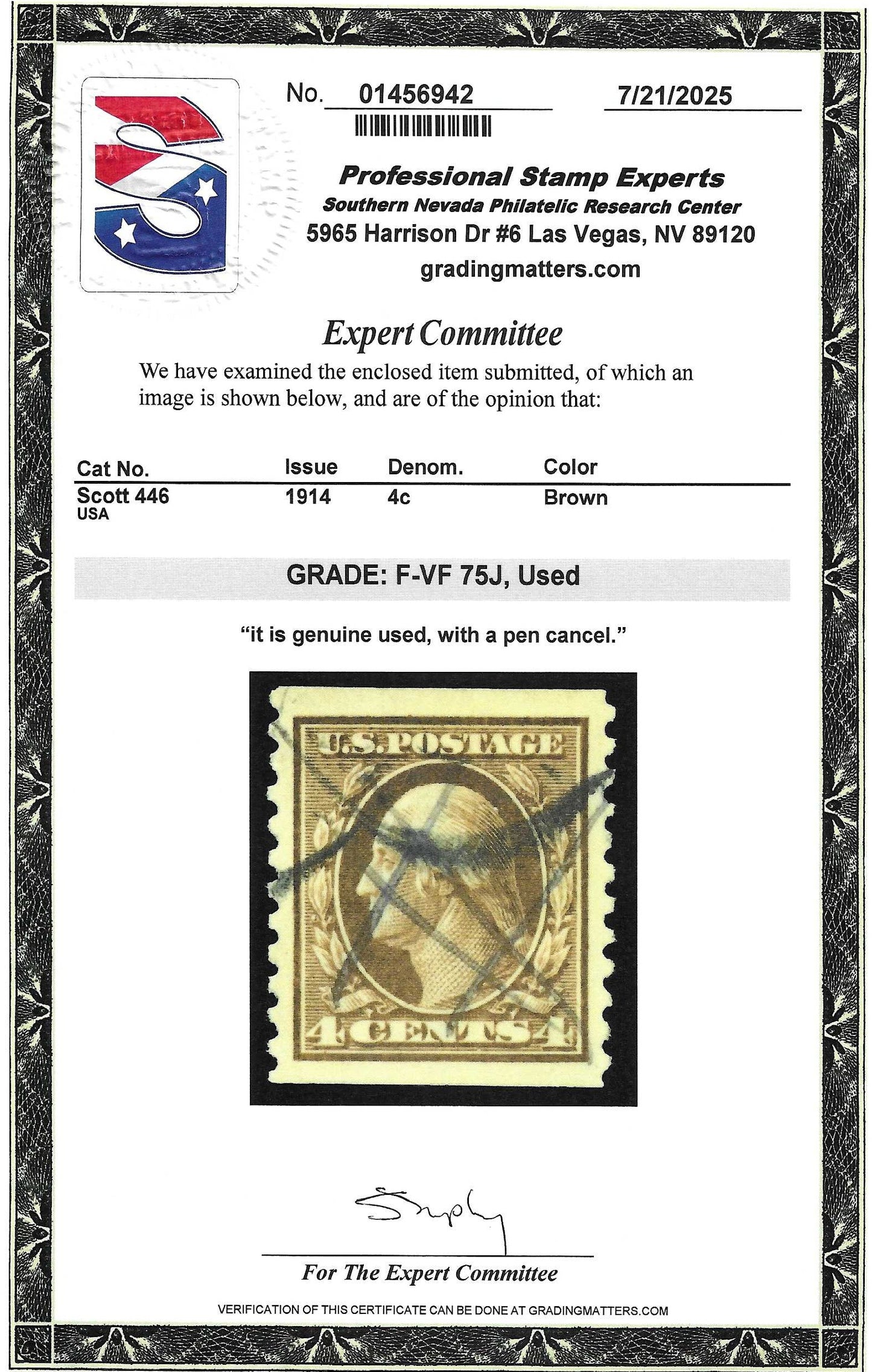 Scott #446 Used Graded 75J