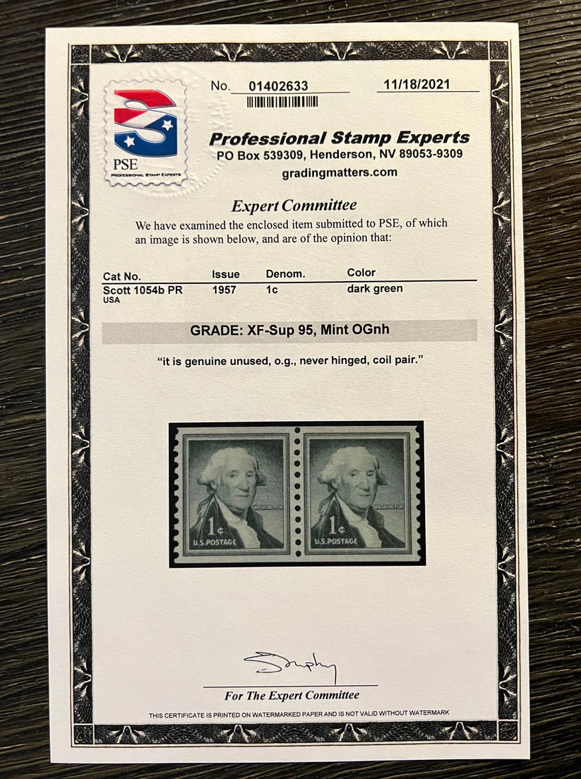 Scott #1054 PR and 1054b PR Mint NH Coil Pairs, both Graded 95