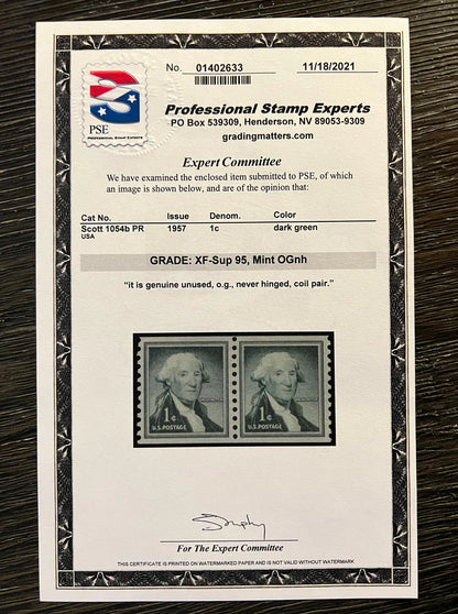 Scott #1054 PR and 1054b PR Mint NH Coil Pairs, both Graded 95