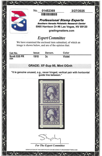 Scott #535 PR Mint NH Graded 95