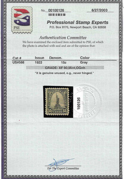 Scott #566 Mint NH Graded 90