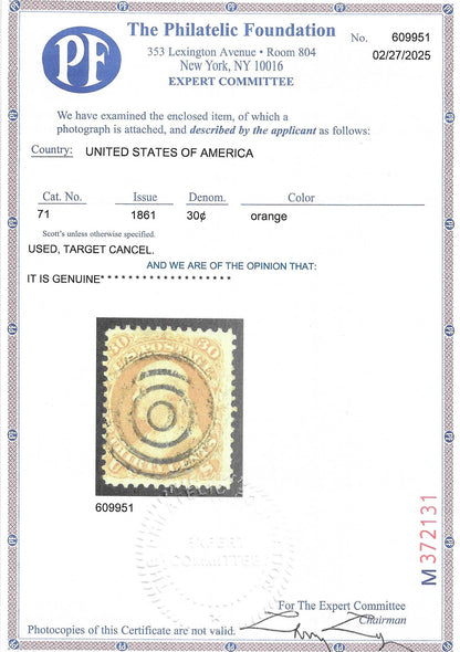Scott #71 Used with Certificate