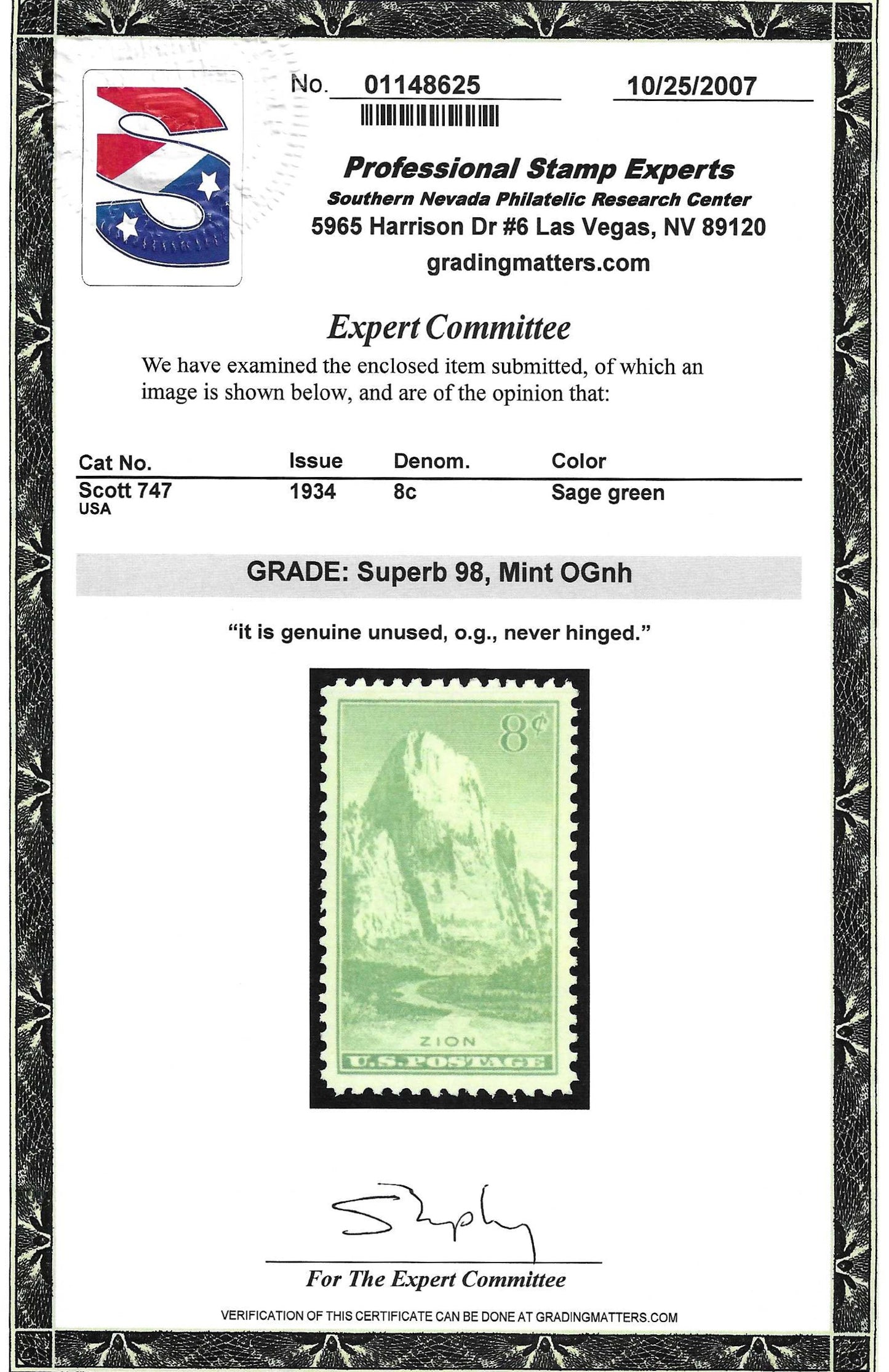 Scott #747 Mint NH Graded 98