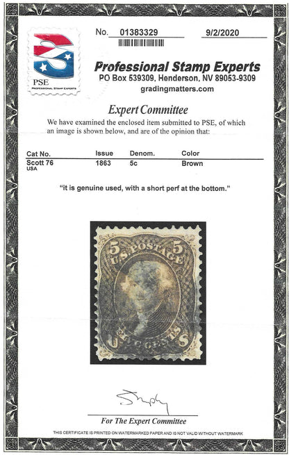 Scott #76 Used with Certificate