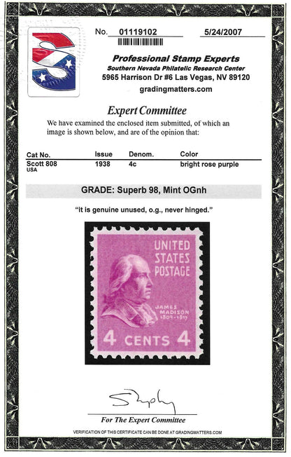 Scott #808 Mint NH Graded 98
