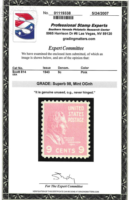 Scott #814 Mint NH Graded 98