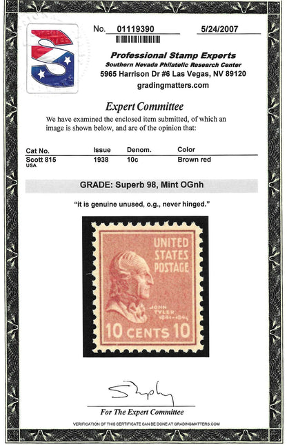 Scott #815 Mint NH Graded 98