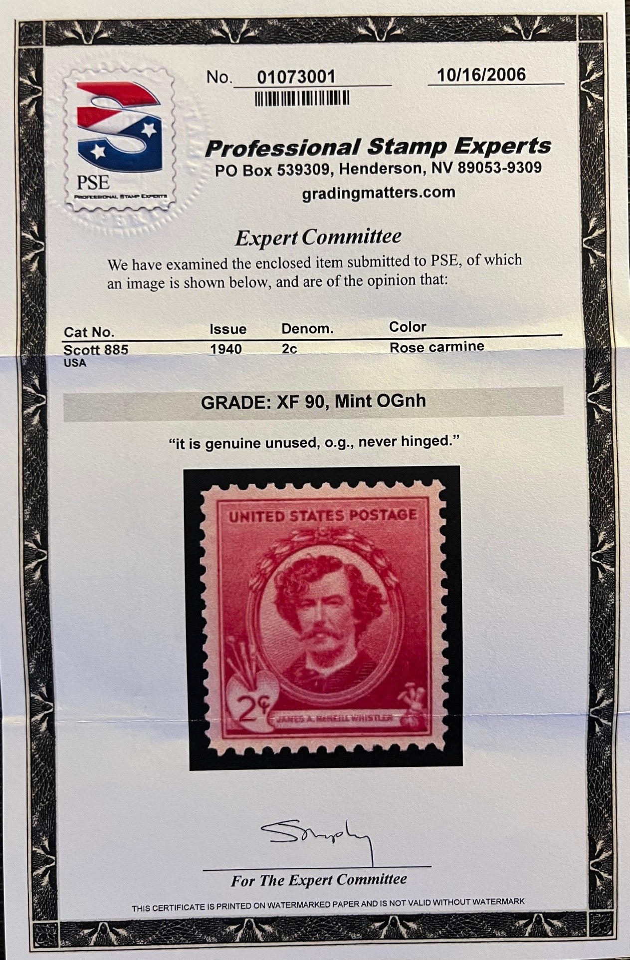 Scott #885 Mint NH Graded 90