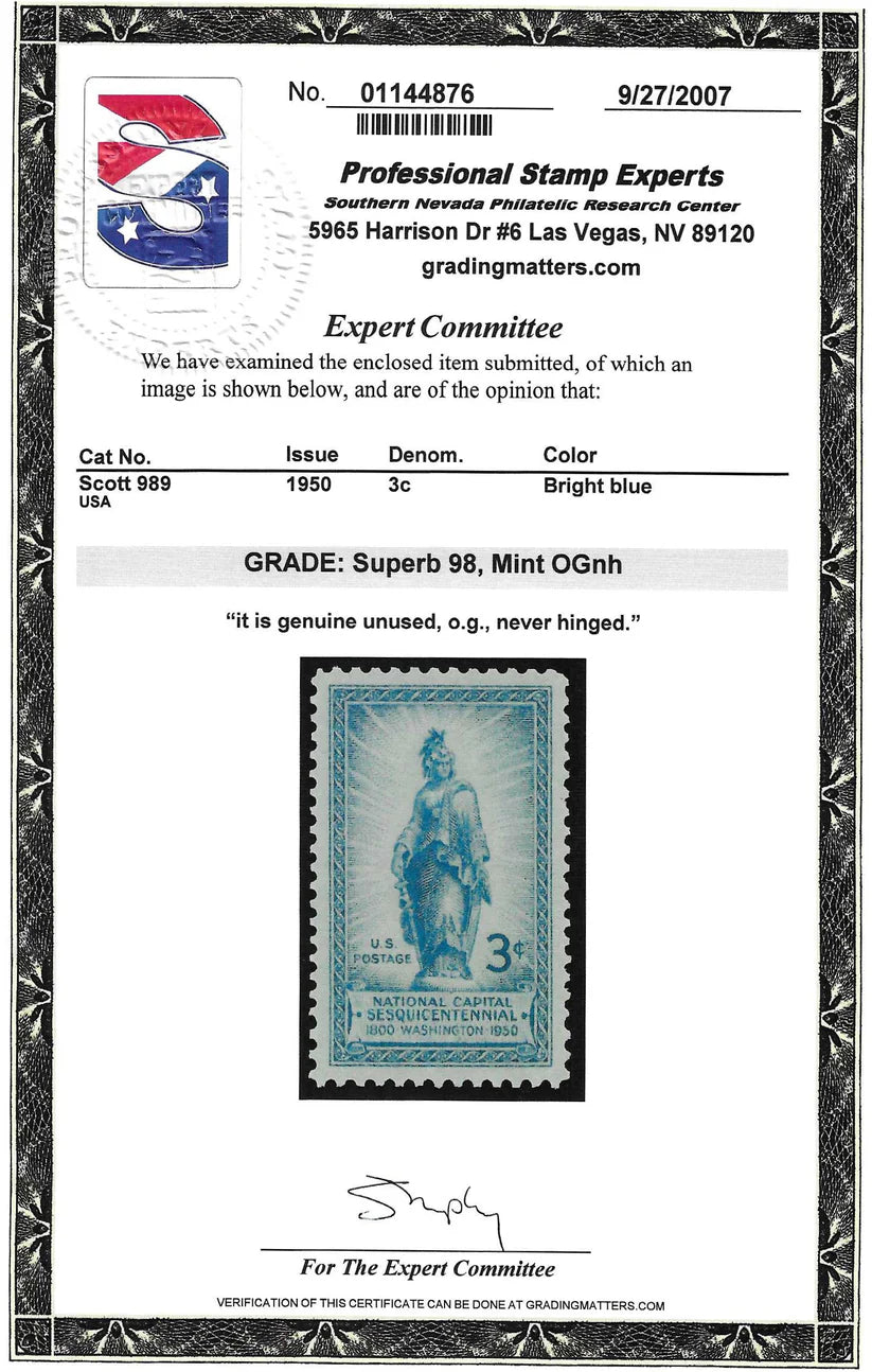 Scott #'s 961, 987, 988, 989, 991, 1004, 1074, 1081, 1089, 1090, 1098, 1104 all Mint NH Graded 98