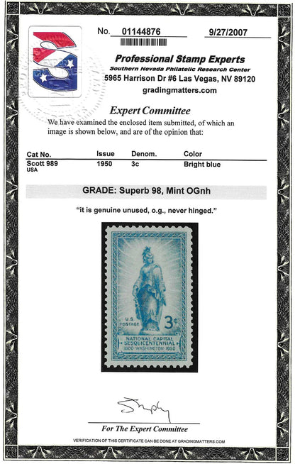 Scott #'s 961, 987, 988, 989, 991, 1004, 1074, 1081, 1089, 1090, 1098, 1104 all Mint NH Graded 98