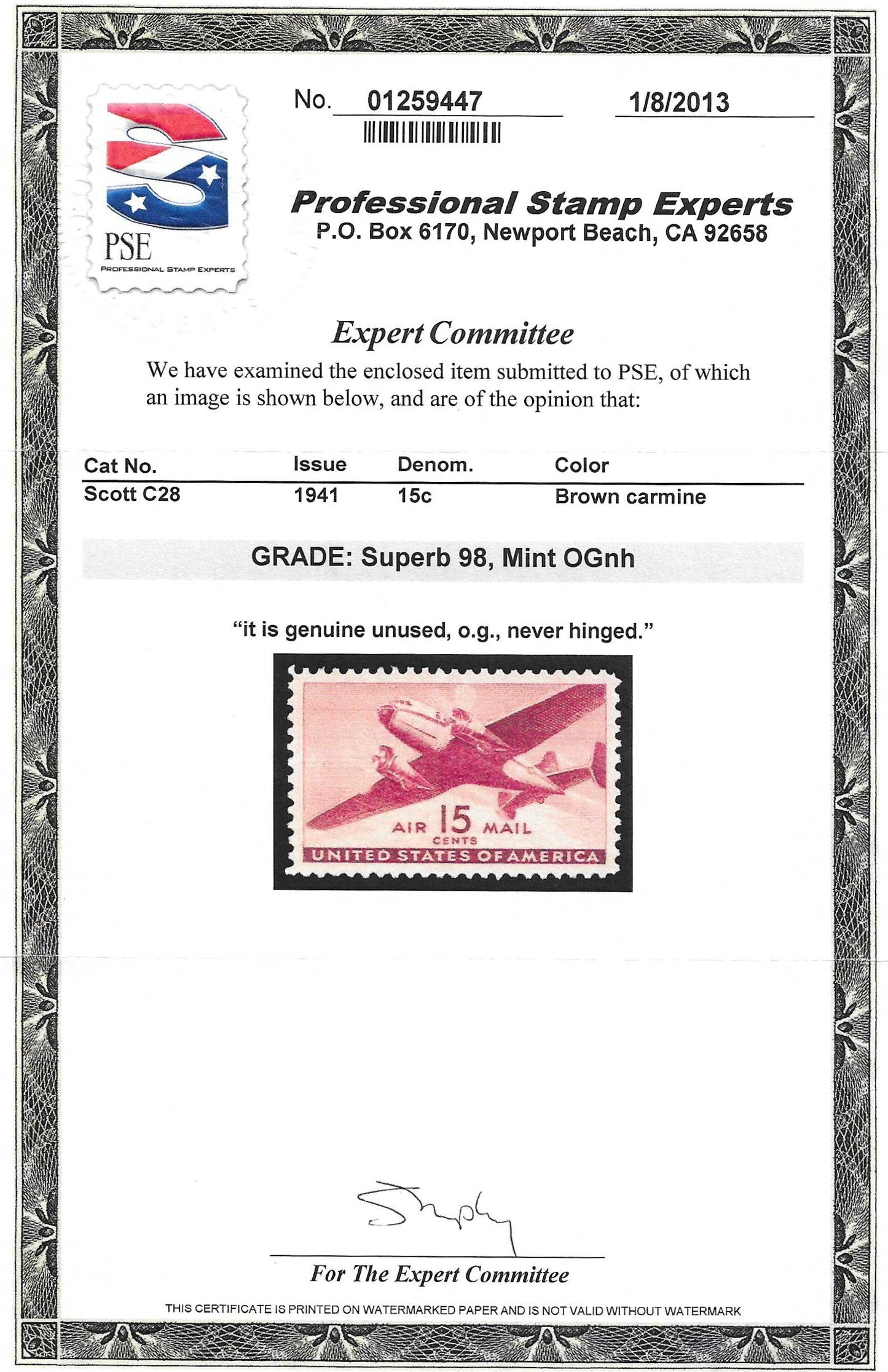 Scott #C28 Airmail Mint NH Graded 98