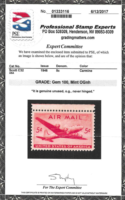 Scott #C32 Airmail Mint NH Graded 100