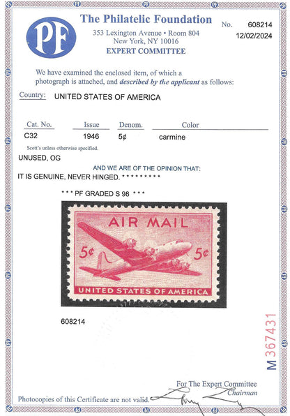 Scott #C32 Airmail Mint NH Graded 98