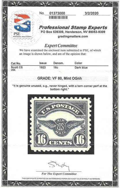 Scott #C5 Airmail Mint NH Graded 80