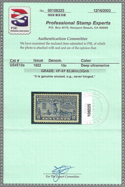 Scott #E12a Special Delivery Mint NH Graded 85